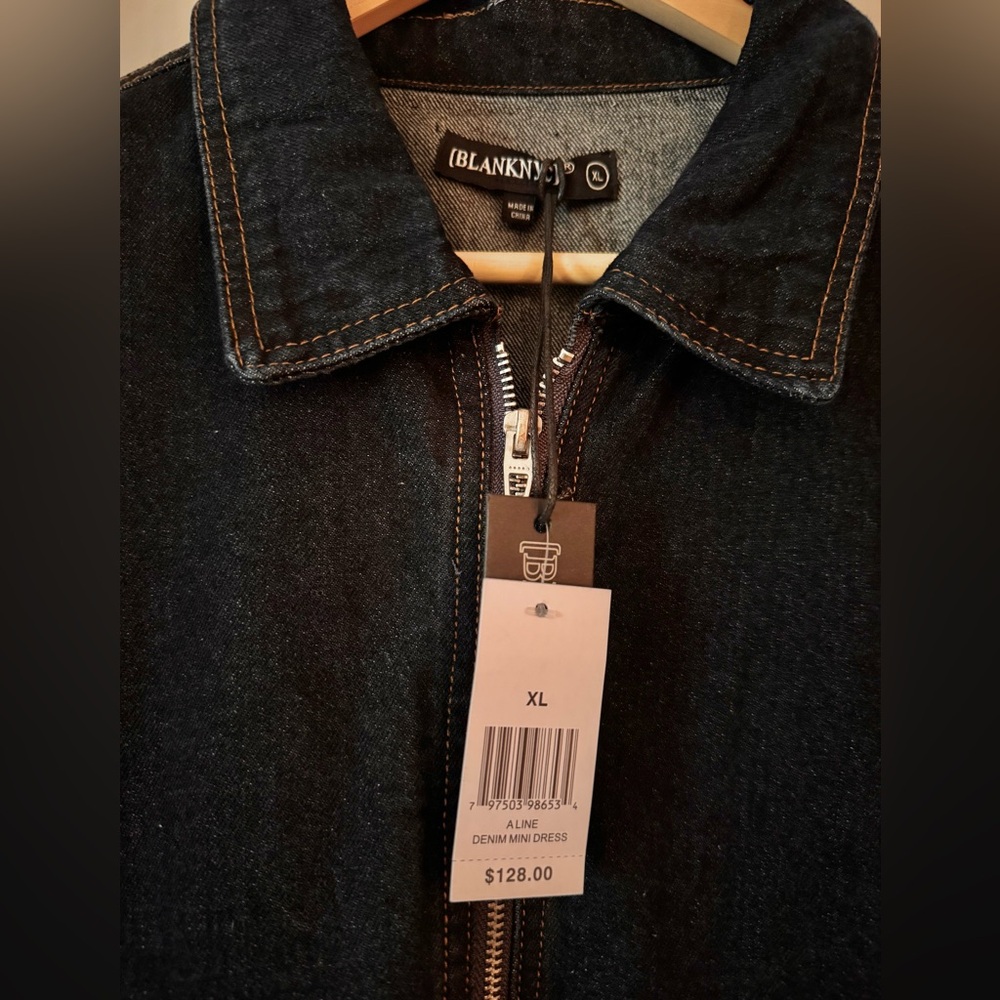 NWT ADORBS AF ZIP FRONT DENIM MINI DRESS FROM BLANK NYC SZ XL ORIG $128 - Picture 3 of 8